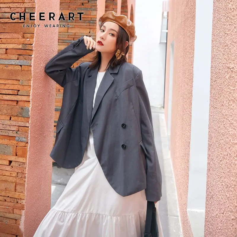 

Cheerat Casual Women Blazers And Jackets C.H.I.C Korean Blazer Autumn Grey Loose Coats Female Fall 2019 Fashion