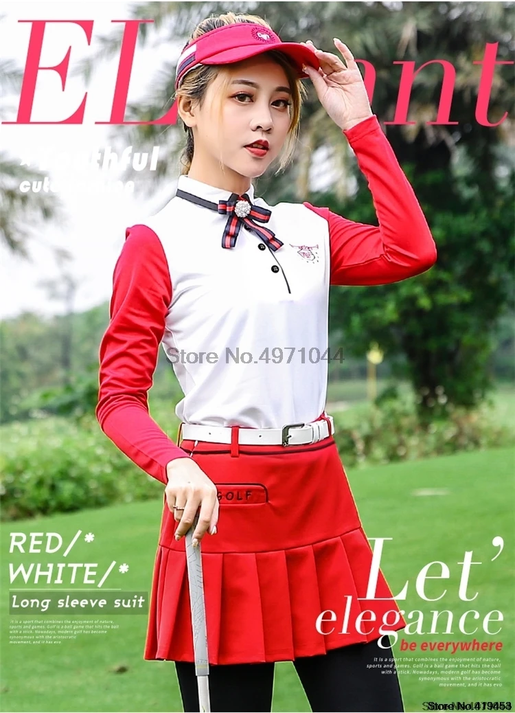 Pgm Golf T-Shirts For Women Outdoor Long Sleeve Slimming Shirt Ladies Patchwork Soft Training Golf Apparel D0491