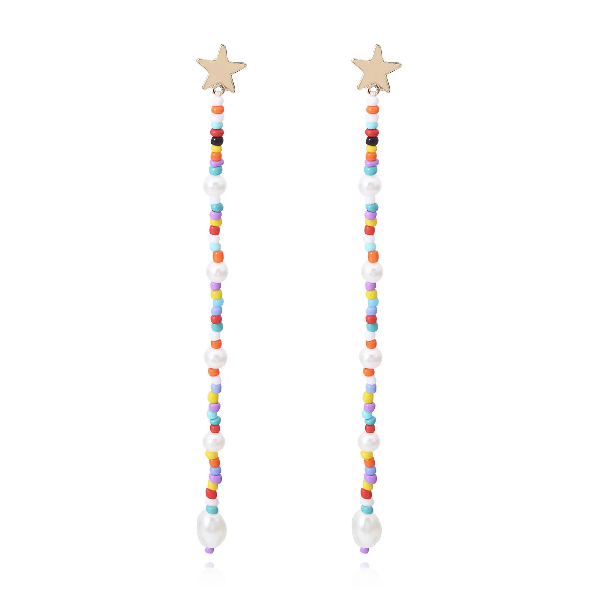 

2020 New Gold Color Star Earrings Dangle Women Handmade Boho Ethnic Long Imitation Baroque Pearl Tassel Drop Earrings Pendientes