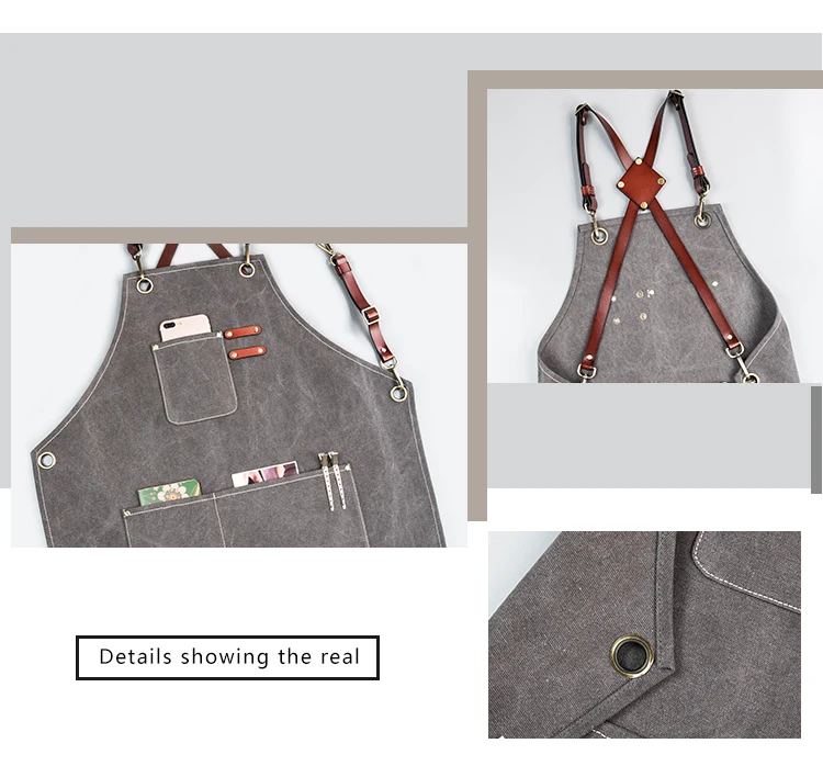 GOOPEEG canvas apron leather custom LOGO baked oil manicure milk tea coffee flower shop kitchen fashion workwear men and women