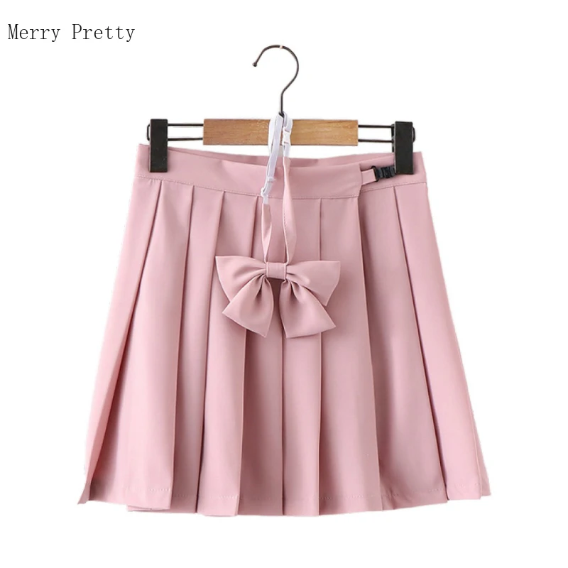 Women's Summer Mini Skirt With Bow Solid Pink Hight Waist Zipper Fly Peated Skirts Sweet Girl Korean Style 2021 Fashion Clothes | Женская
