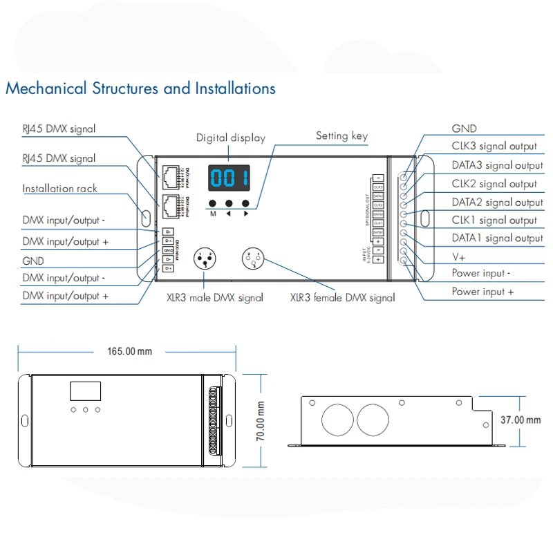 Светодиодный DMX512 SPI декодер DMX-SPI конвертер 1024 в горошек ttl пикселей контроллер поддерживает 6803/8806/2811/2812/2801/3001/9813 ic