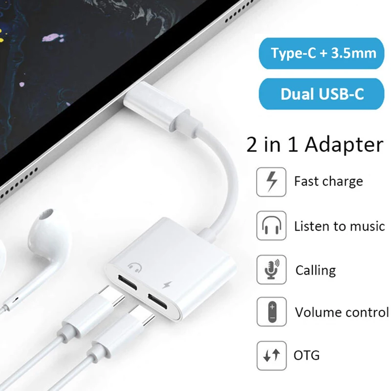 Сплиттер DAC 2 в 1 с двумя USB портами и поддержкой быстрой зарядки 3 5 мм|Переходники