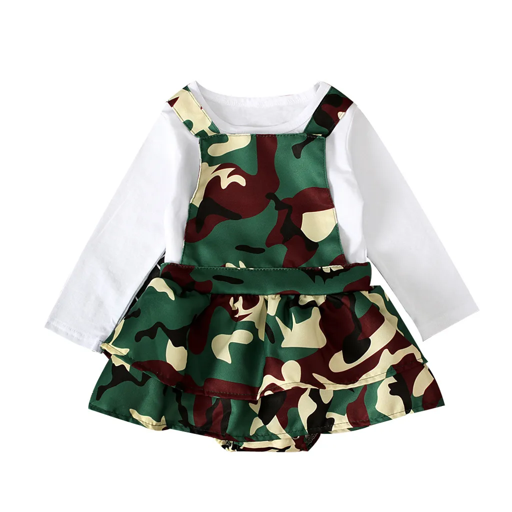 Camouflage Наряд для сестры для маленьких девочек; однотонные Топы; камуфляжная юбка на подтяжках с принтом; мягкая хлопковая одежда с длинными рукавами; юбка; костюм для сестры - Цвет: Camouflage