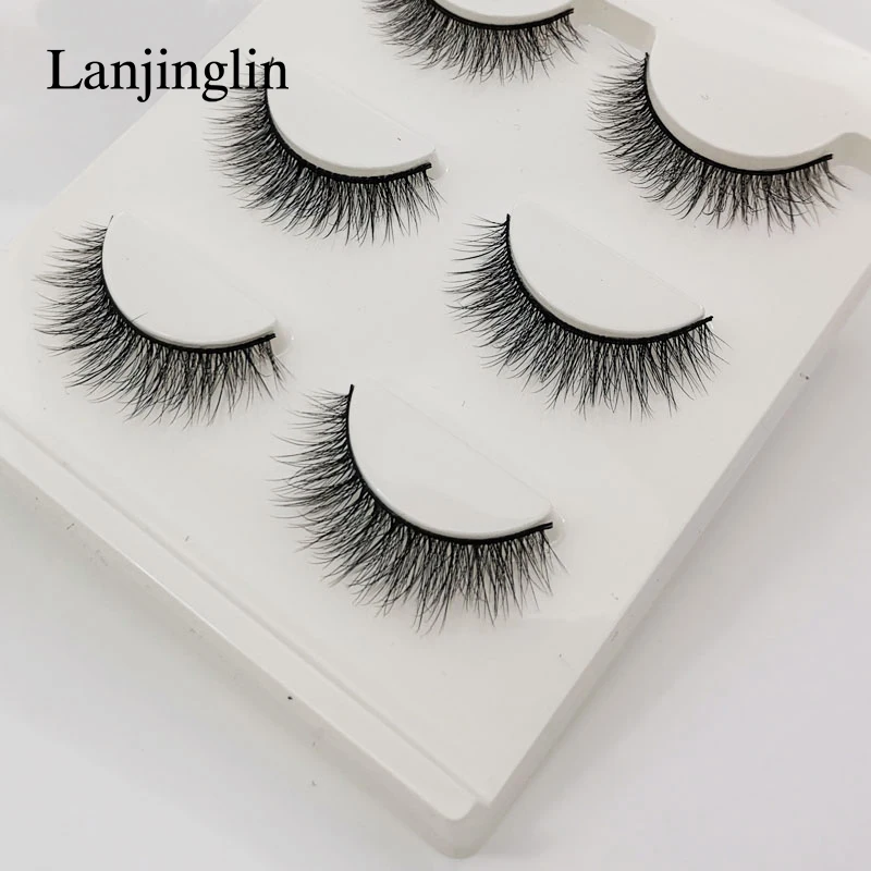 LANJINGLIN, 3 пары, норковые ресницы, искусственные норковые волосы, 3d ресницы для макияжа, пушистые тонкие накладные ресницы, натуральные, длинные, ручная работа