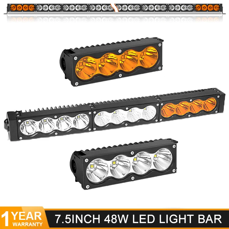 Baratos Unidades modulares de 7,5 pulgadas 40W Barra de luz Led de una fila de costura Led luz de trabajo ámbar blanco Punto de inundación Combo 4300K 6500K coche reajuste