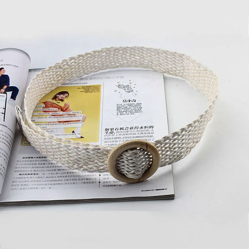 white style 3 Круглый Деревянный ремень, повседневный тканый ремень с пряжкой, женский широкий ремень, Женский Плетеный полипропиленовый соломенный ремень - Цвет: white style 3