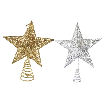 

2x Christmas Tree Topper Treetops Xmas Decoration Ornament Tree Topstar Decorations Shiny Festival Decorative(20CM Gold Five-Poi