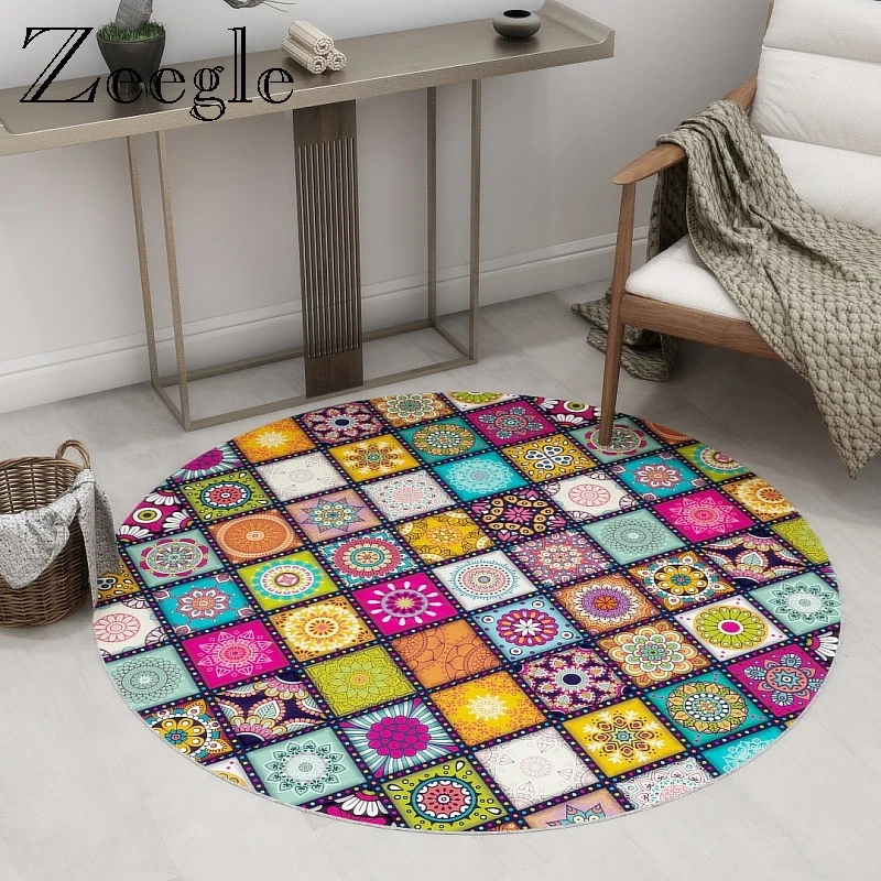 Zeegle Round Carpet for Living Room Computer Chair Area Rug Children Play Floor Mat Cloakroom Rug Non-slip Coffee Table Foot Rug