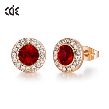 

CDE Fashionable Luxury Red Color Crystal from Swarovski Round Shape Stud Earrings Women Ear Beautiful Jewelry Gifts