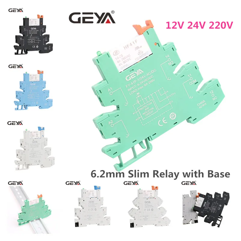 10-Pack 24V Relay Slim DIN Rail Signal Relays - 5-Pin SPDT 1NO 1NC 6A 250VAC With LED Indicator & Socket Base
