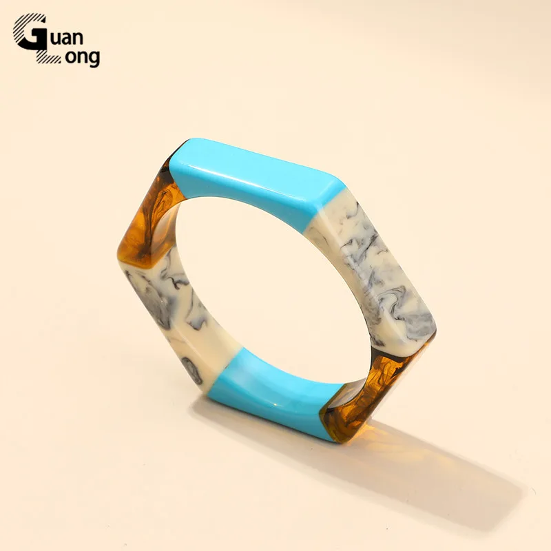 Fashion Colorful Resin Geometric Hexagon Bangles Bracelets for Women Indian Exquisite Charms Bangle Party Jewellery