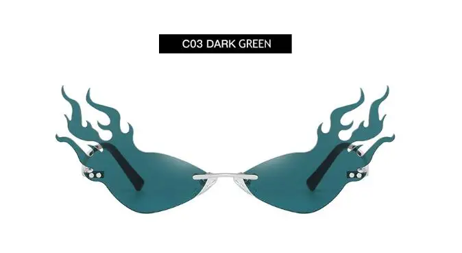 Women's Cat Eye Sunglasses Brand Designer Vintage Metal Flame Style Malachite Green Sun Glasses Shades UV400 Rihanna Glasses - Цвет линз: Malachite green
