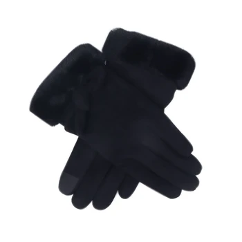 

Autumn Winter Women Gloves Plus Velvet Bowknot Touch Screen Cute Warm Suede Mitts Full Finger Female Cold Protection Gloves