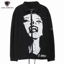 

Aolamegs Jacket Men Hipster Portrait Turn-down Coat Punk Fashion Cool Hip Hop Jackets Oversize Varsity Outwear Couple Streetwear