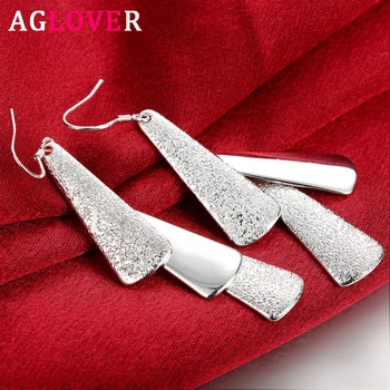 

AGLOVER 65MM 925 Silver Frosted Leaf Drop Earrings For Woman Fashion Earrings Jewelry Charm High Quality Gift