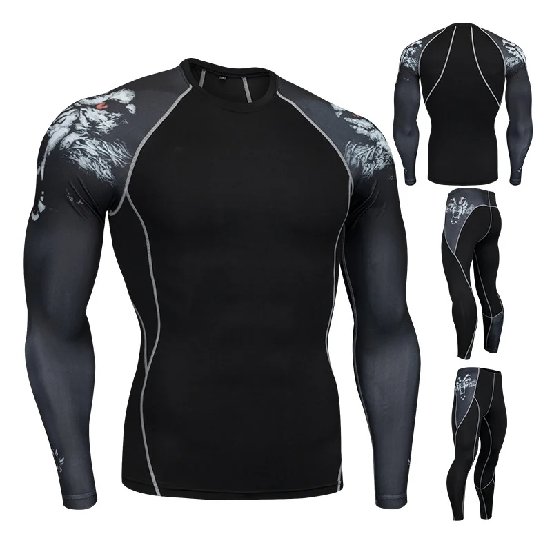 Мужской спортивный костюм MMA Rashguard брендовый комплект для тренировок с 3D принтом