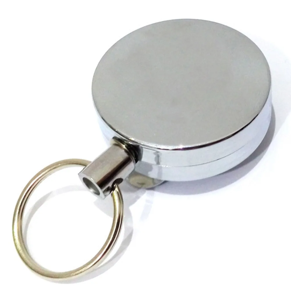 tainless Silver Pull Ring Retractable Key Chain Recoil Keyring Heavy Duty Steel