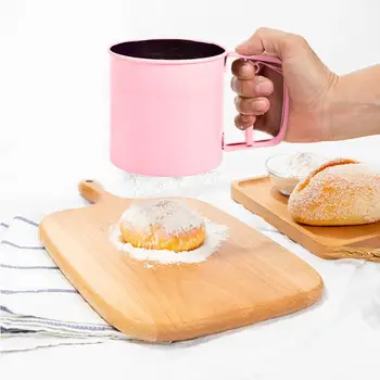 

Handheld Flour Shaker Stainless Steel Mesh Sieve Cup Powder Flour Sieve Icing Sugar Bake Pastry Tool Hand-pressed Sifters