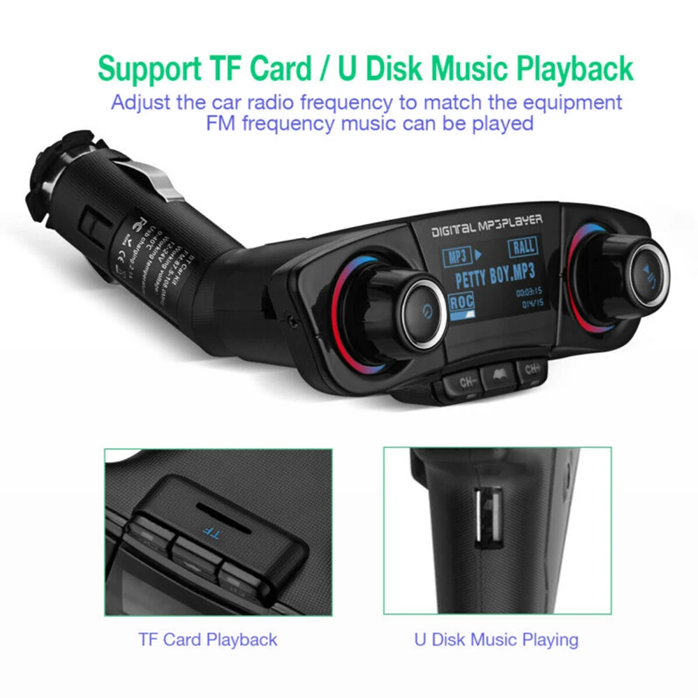 Беспроводной Bluetooth Hands-free fm-передатчик Aux USB MP3-плеер 1," светодиодный дисплей