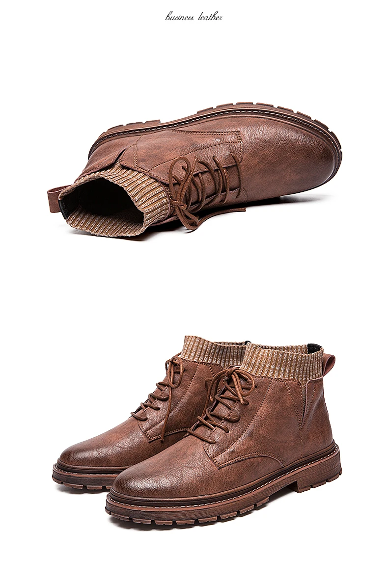 Мужские ботинки анти-скольжение кожаная теплая обувь Для мужчин популярные удобные Мужская обувь короткие плюшевые ботильоны на зиму прочная, долговечная подошва; зимняя теплая обувь