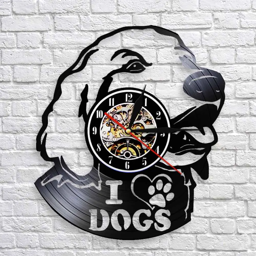I Love Dogs уникальные виниловые настенные художественные Портретные часы для собак Прекрасная Собачка Виниловая пластинка LP Puppy настенные часы для любителей животных Gi