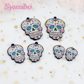 

50/38/25mm Acrylic Skull Earrings High Quality Flower Cross Printed Skull Pendant Ornaments Laser Cutout-AC1598