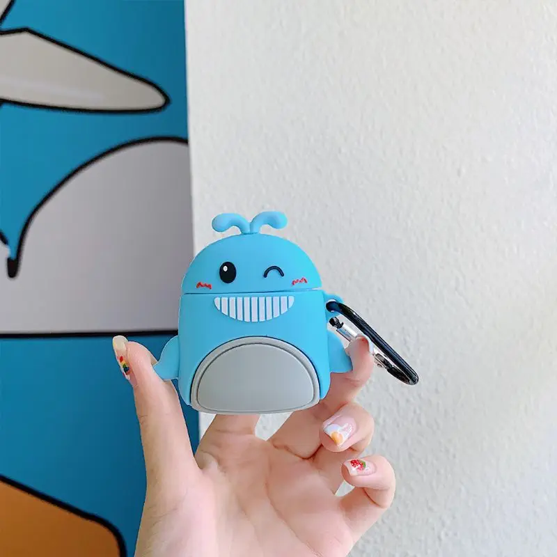 Cartoon Animal Protective Case Silicone Cover with Carabiner for Airpods 1/2 Kit for smart watch