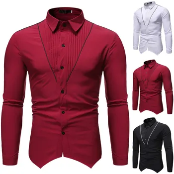 

Men Fashion Casual Long Sleeved Printed shirt Men's Autumn Winter Printed Trun-Down Collar Button Solid Long Sleeve Top Blouse