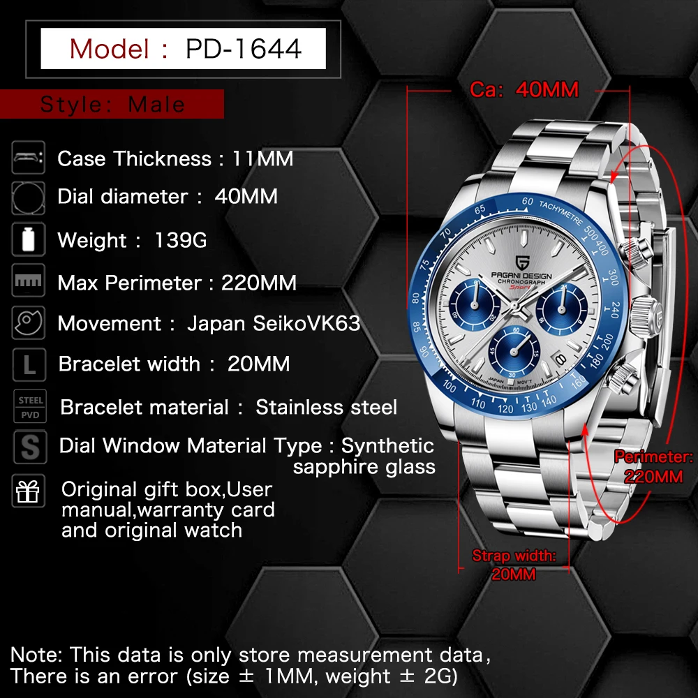 PAGANI DESIGN Men Watches Japan Seiko VK63 Luxury Automatic Watch Date Men Quartz Watches For Men Chronograph Reloj Hombre