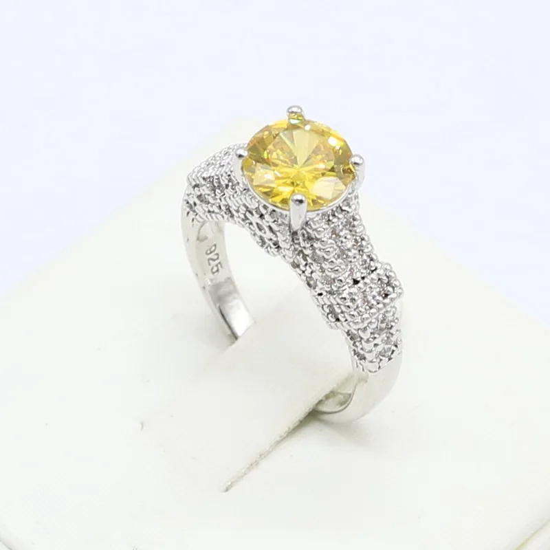 925 серебряные ювелирные наборы для женщин желтый белый цирконовая подвеска на Ожерелье Серьги Кольца подарочная коробка