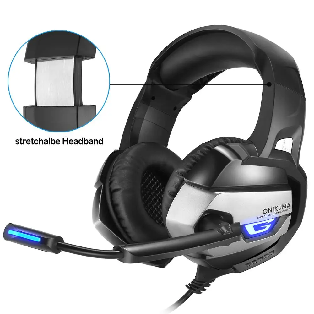 K5 head mounted professional wired gaming headset with mic LED light subwoofer computer headset for mobile phones