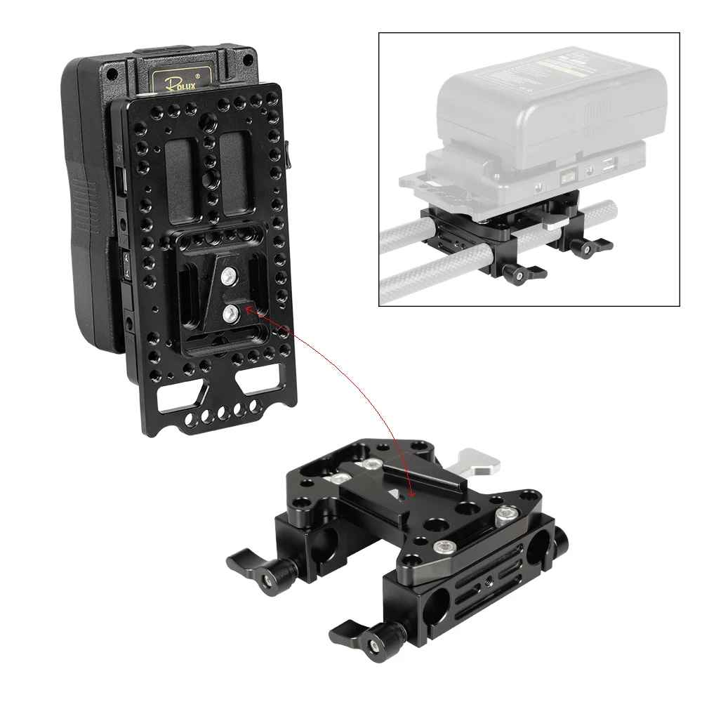 Quick Release V-Lock Mounting Battery Plate With Standard 15mm Dual Rod Clamp Ad