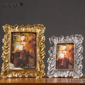 

Europe Vintage Photo Frame Resin Picture Frame Rectangle Cadre Photo Decoracion Gold Silver Color Photo Frame Palm Leaves Frame