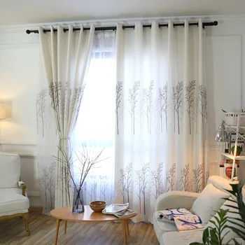 

American Country Style Cotton Linen Tree Curtain for Living Room Sheer Fabric Window Drape Kitchen Custom Made X299#40