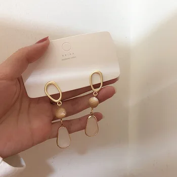 

S925 Silver Fashion Korean Opal Drop Earrings for Women Geometric Circular Gold Long Dangle Earring Statement Party Jewelry Gift