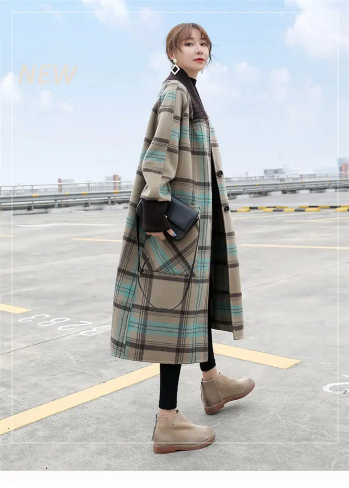 Клетчатое шерстяное пальто осень и зима модное лоскутное длинное толстое теплое пальто из кашемира женское элегантное Трендовое Casaco Feminino f2419