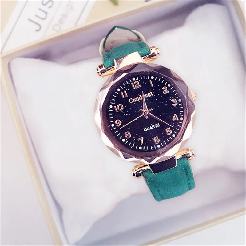 Женские модные часы Лидер продаж дешевые звездное небо женские часы-браслет повседневные кожаные кварцевые наручные часы Часы Relogio Feminino - Цвет: green no bracelet