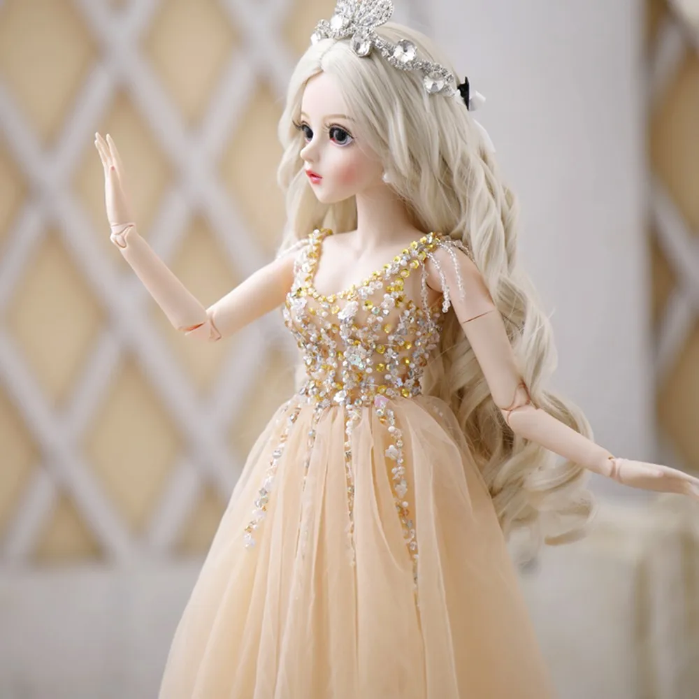 BJD кукла 1/3 кукла шар соединенный тело с головным убором, серьги, платье цвета шампанского, обувь 60 см Высота девушки модная игрушка для детей