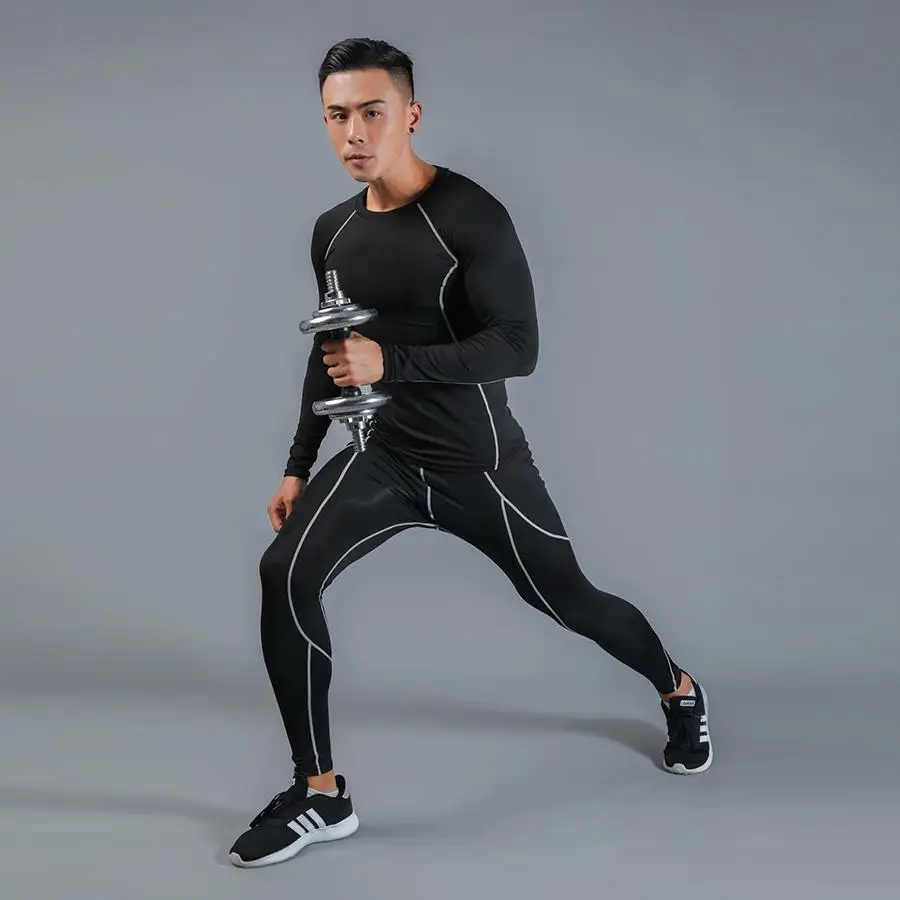 Мужской спортивный костюм для бега, быстросохнущая компрессионная Спортивная футболка, баскетбольная облегающая одежда, штаны для фитнеса, спортивные шорты