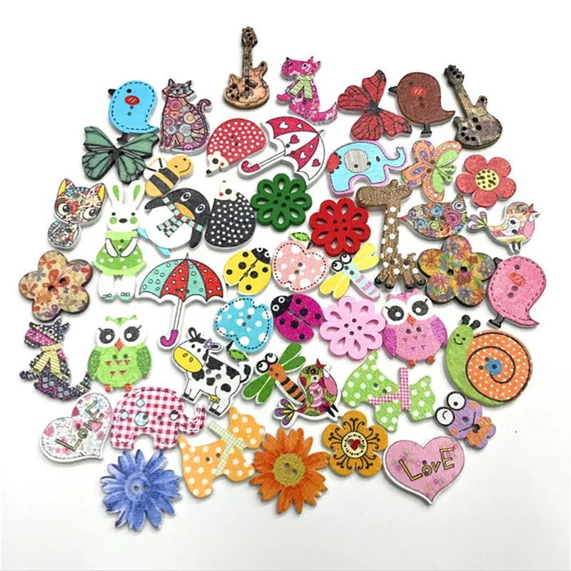 

500PCS Scrapbooking Buttons Wooden Buttons Mixed Animal Elephant Head Button Sewing Accessories 20MM-40MM Wood Button