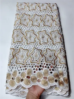 

Gold 100% Cotton African Laces Fabric High Quality beadeds French Swiss voile Embroidery Lace Fabric for Wedding FYIN313