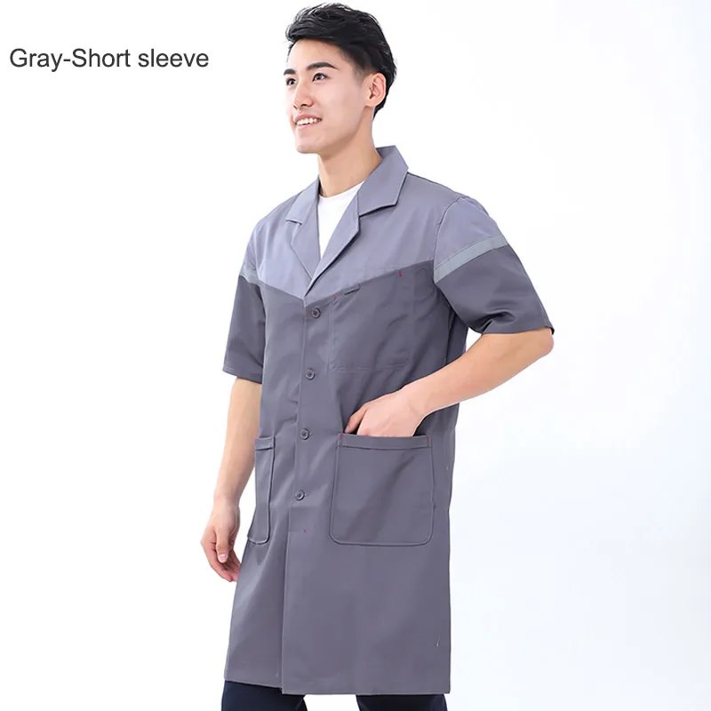 Рабочая одежда износостойкая Пыленепроницаемая с коротким рукавом Стильная рабочая одежда для мужчин и женщин складское пальто для заводской цех - Цвет: Серый