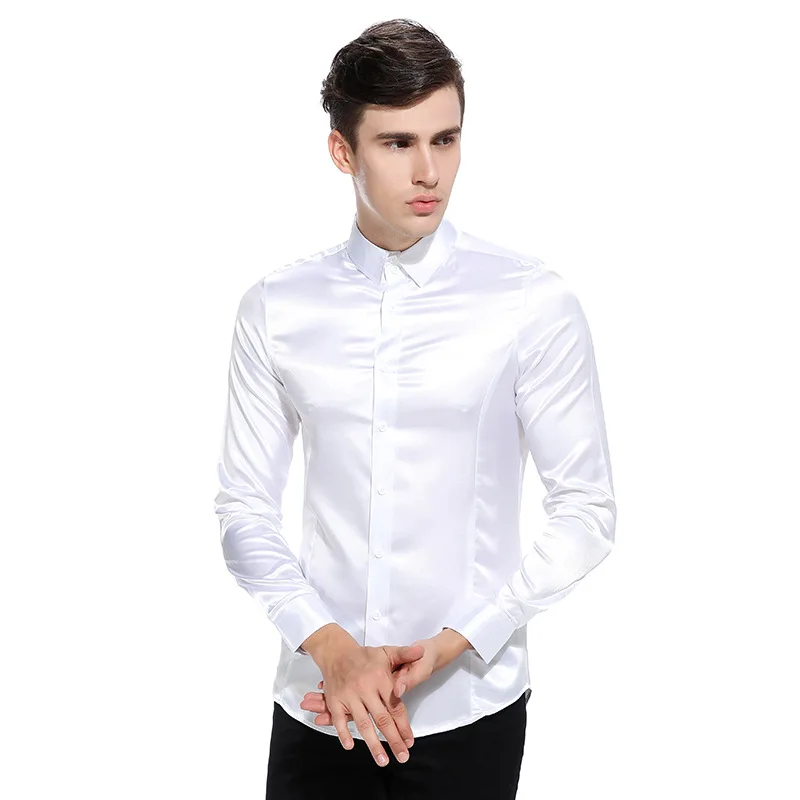 Эмуляционная шелковая мужская рубашка Chemise Homme 2017 Высококачественная атласная