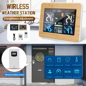

LED Weather Station USB Charger Alarm Clock Thermometer Hygrometer Barometer Wireless Sensor with Snooze Function