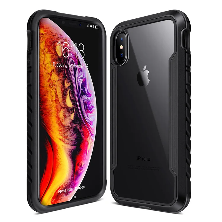 Черный Для iPhone Xs Max XR чехол Защита щит серии военный класс падение Протестировано, анодированный алюминиевый ТПУ Поликарбонат защитный чехол - Цвет: Черный