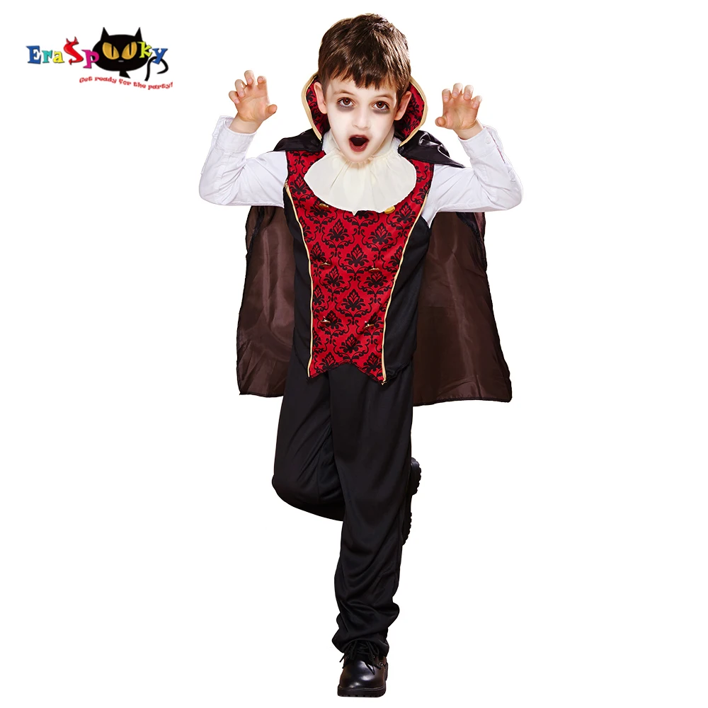 

Eraspooky 2019 Boys Classic Dracula Cosplay Halloween costume for Kids Scary Vampire Cloak Children Gothic Party Fancy Dress