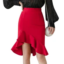 Элегантная сексуальная юбка русалки, Весенняя новинка, высокая талия, обтягивающая юбка-карандаш средней длины, юбка черного, красного, синего цвета размера плюс, эластичные женские юбки