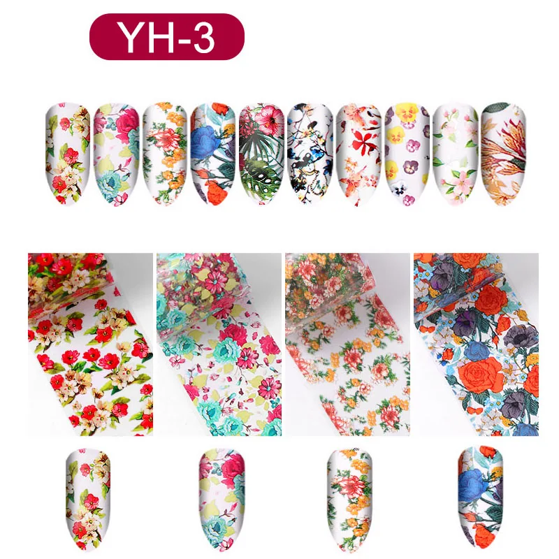 FlorVida Boxed 10pcs Kit 120cm*4cm Nail Foil Stickes Set Marble Transfer Manicure Art Tips Flower Decal Used With Foil Glue
