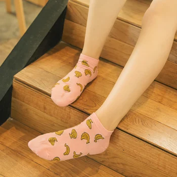 

2020 new 5 Pairs New summer boat sock slippers harajuku women Ctue Fruits Banana Casual ankle cotton socks